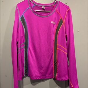 Fila Vibrant Pink Long Sleeve Top with Colorful Stripes